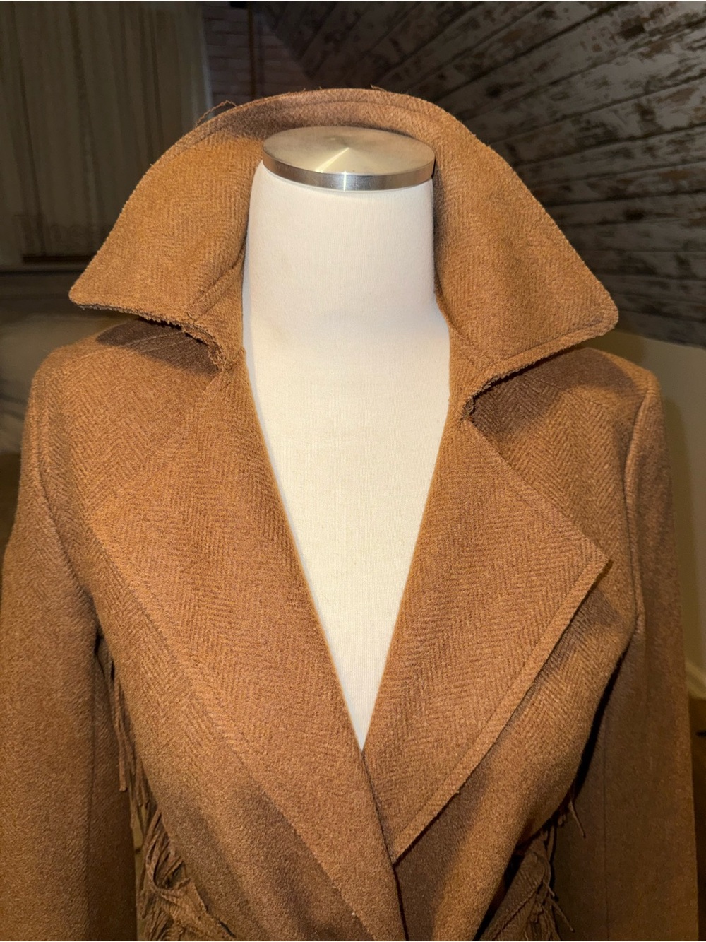 Lanvin Paris Brown Wool/Cashmere -Blend Long Coat with Wide Collar